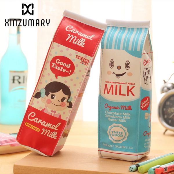 

korean creative simulation milk school pencil case cute pu leather pencil bag kawaii stationery pouch office school supply zakka