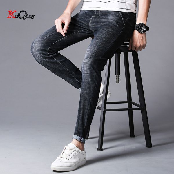

kuqing men's jeans 2019 new classic fashion and skinny jeans men's casual slim fit trousers, Blue