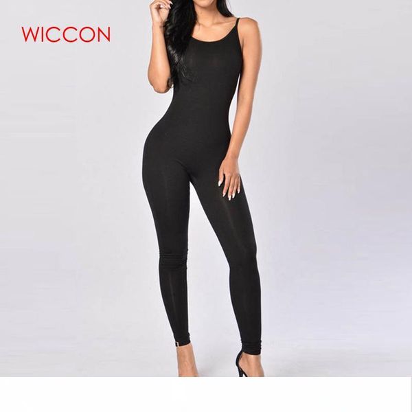 

wiccon casual new style skinny jumpsuit 2018summer solid color romper playsuit sleeveless bodycon cotton rompers womens jumpsuit, Black;white
