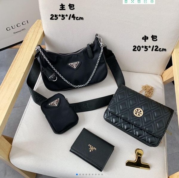 

2020 new ladies handbag shoulder bag leather simple ladies messenger bag wallet leather three-piece backpack chain bag