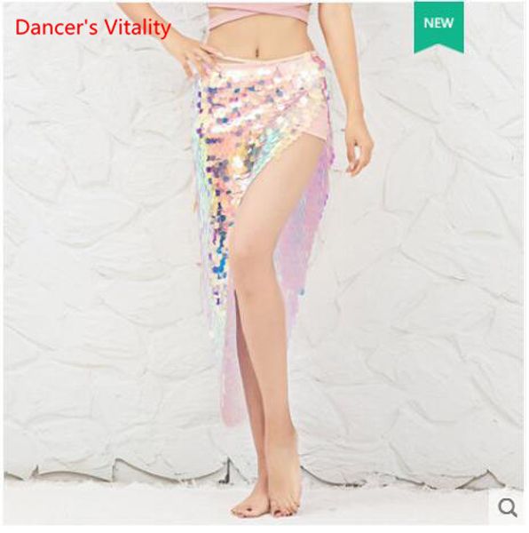 

new belly dance sequins long skirt women belly dancing hip scarf belt wrap fish scale accessories dance costumes skirt, Black;red