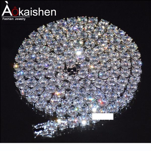 

горячая продажа ice out brass cz камни мужского теннисное ожерелье 5ммы золото теннис цепь три цвета hip hop jewelry для drop доставки, Silver