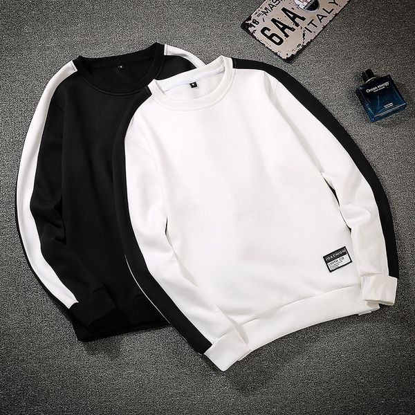 

men patchwork long sleeve pullover crewneck autumn and winter men's sweatshirts comfortable black white men's sweatshirts