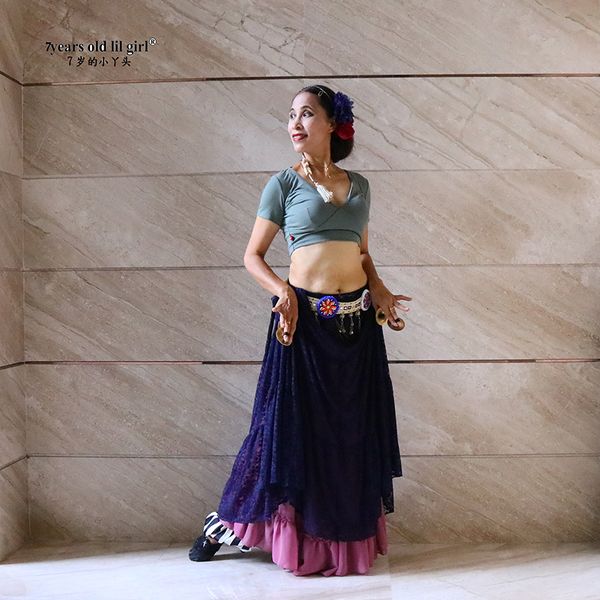 

stage wear belly dance ats tribal lycra choli short sleeve women's costume ell10, Black;red