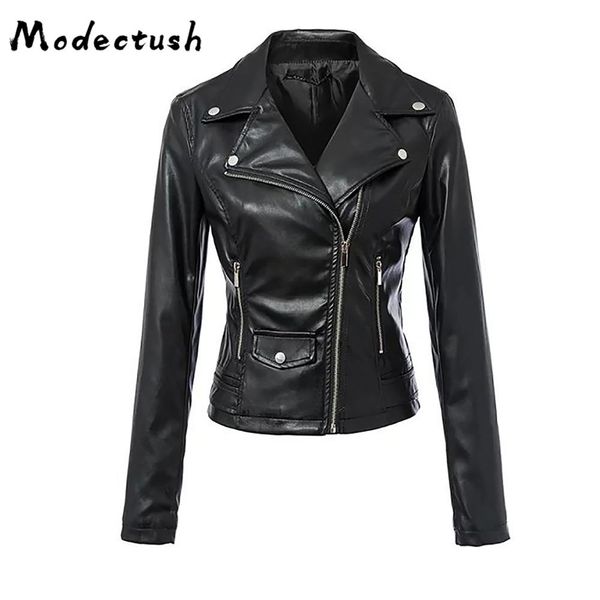 

modecrush черный pu кожаная куртка женщина 2019 осень весна верхняя одежда женская мотоцикл верхняя одежда дамы куртки и пальто зима, Black