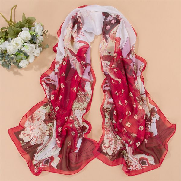 

lady's peony chinese classic beauty print scarves scarf 4 colors, Blue;gray