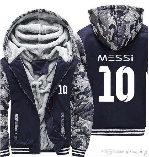 

messi 10 hoodie camouflage coat cardigan coat winter thicken fleece cotton coat cashmere hoodie zipper jacket warm sweatshirt us eu size, Blue;black
