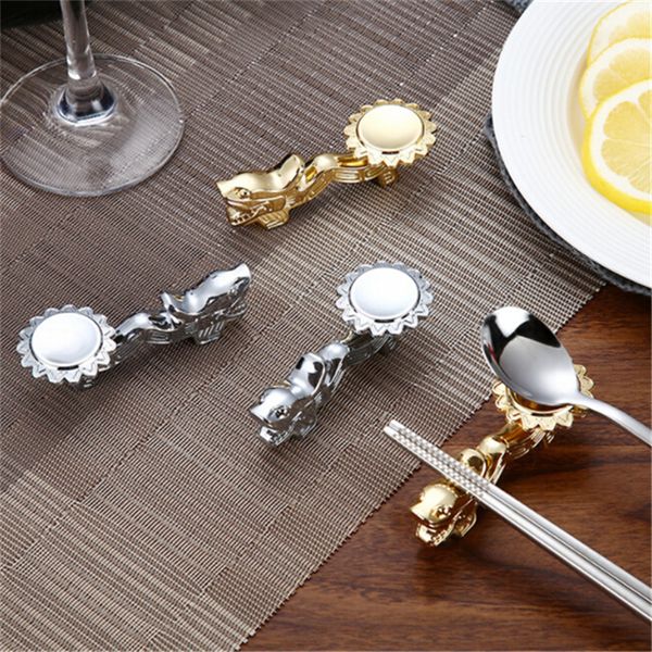 

creative metal dragon shape chopsticks holder chinese traditional gold chopsticks rack frame rest stand craft table decoration