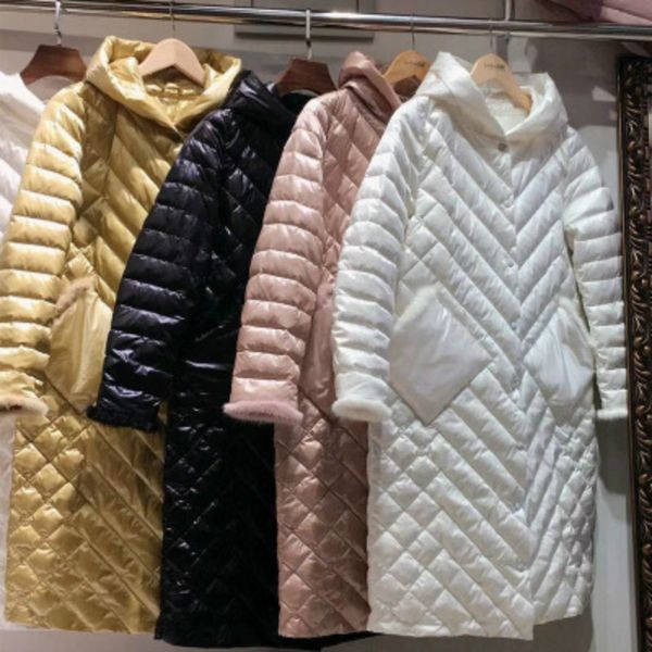 

2019 новый корейский пуховик женщин средней длины ромб легкий пуховик с капюшоном прилив, Black