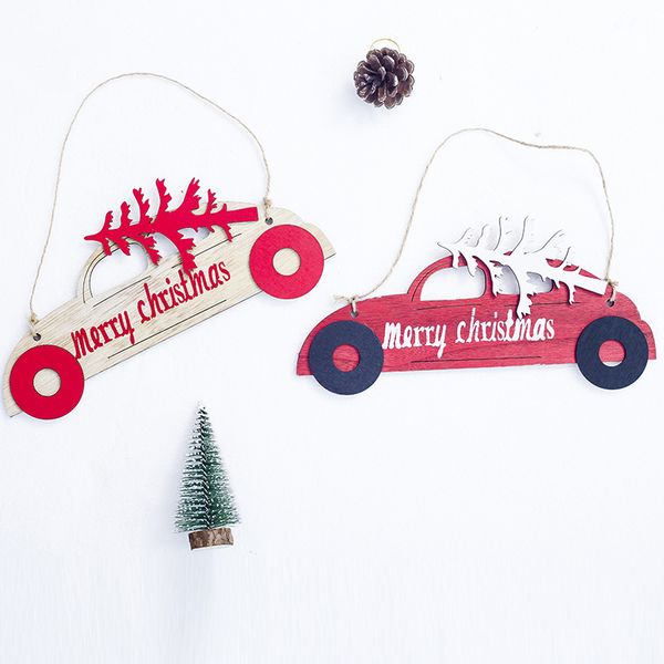 

car shape new year natural wood christmas tree ornaments pendant hanging xmas home party decor christmas party accessories