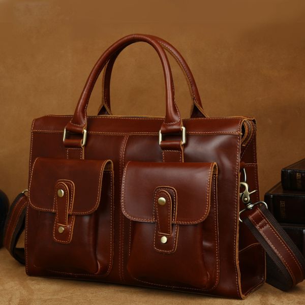 

luufan grade genuine leather briefcase of men male business working totes layer doctor teacher leather handbags 100% cowskin