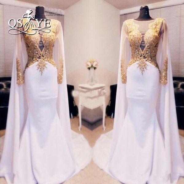 

elegant arabic kftan gold beaded appliques prom dresses long sleeve with cape backless women formal evening gowns mermaid, Black