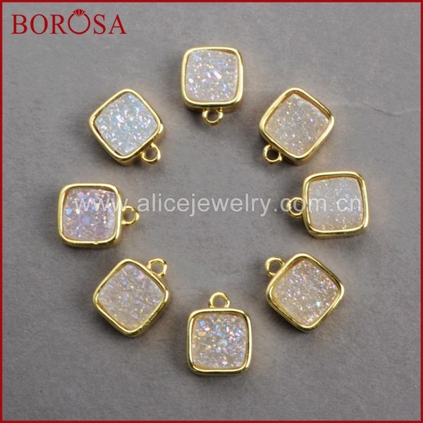 

borosa square shape ab color druzy crystal geode druzy pendants gold color titanium druzy pendant connector bead zg021-3, Silver