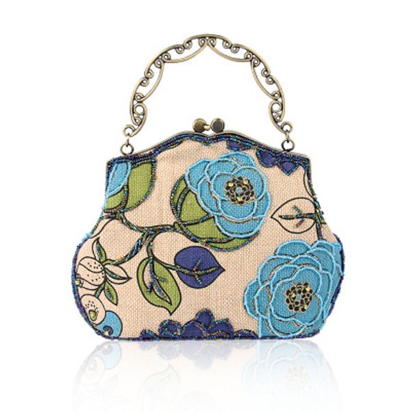 Retro Compre De Bolso Lino Cuentas Mano A Hecho Bolso Retro Con FwqCvrF