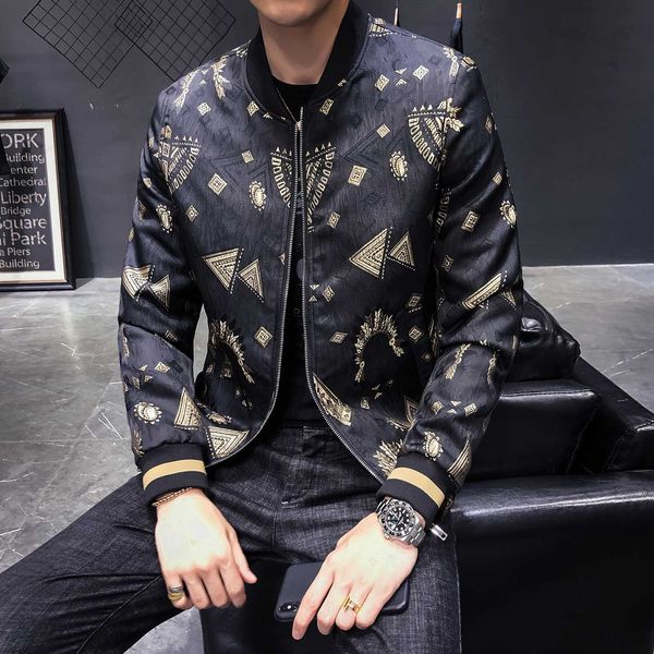 

jacket men wear jacquard weave loose coat men bomber zipper jacket casual streetwear hip hop slim fit pilot coat clothing, Black;brown