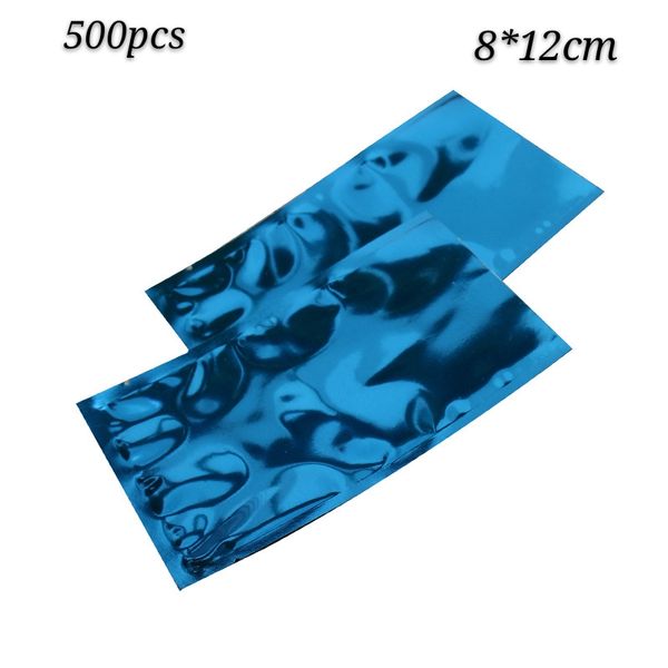 500 adet 8 * 12 cm Mavi Isı Mühür Açık üst Alüminyum Folyo Vakum Paket Çantası Mylar Plastik Ambalaj Çanta Çikolata ve Çay Saklama Çantası