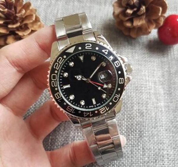 

GMT Кварцевые часы Серебро Нержавеющая сталь Группа Black Истинные фотографии Top Quality