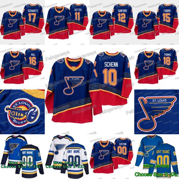 

10 brayden schenn 2019-20 st. louis 90s heritage 17 jaden schwartz brian sutter 18 robert thomas brett hull robby fabbri zach sanford jersey, Black;red