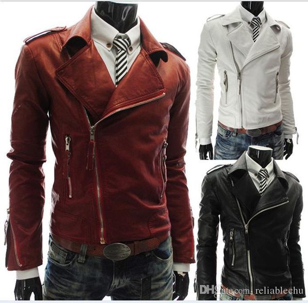 

more incline zipper pu leather jacket men coat 2018 design big turn down collar long sleeve casual motorcycle jacket, Black