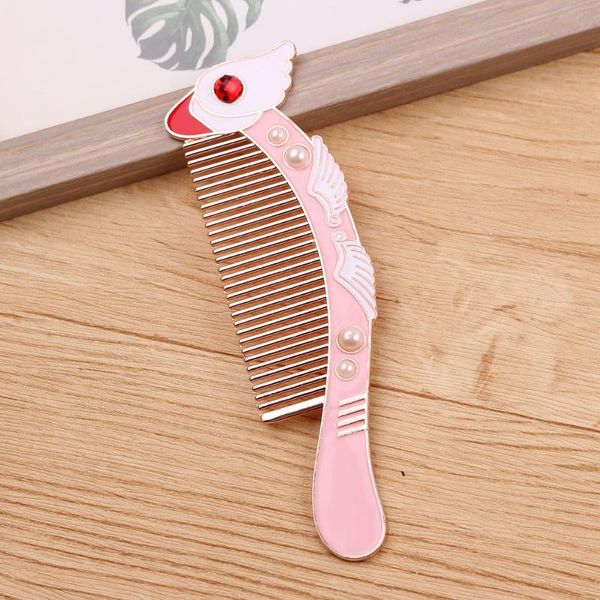 

pink cardcaptor sakura comb handle beauty bird head magic comb angel wings styling hair brush women gift jewelry, Silver