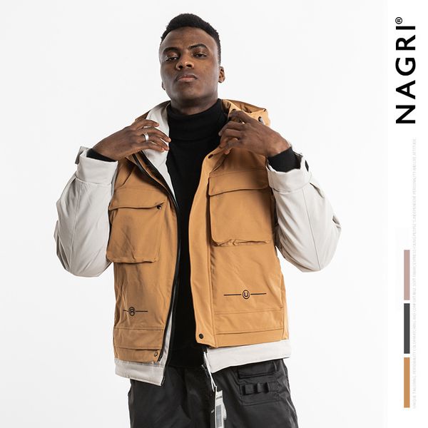 

nagri europe and america popular brand men's wear hooded multi-pockets workwear cotton-padded clothes thick short cotton-padded, Black