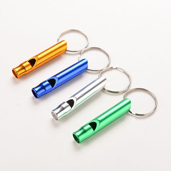 

50pcs multi functional aluminum emergency survival whistle keychain for camping hiking outdoor sport tools training whistle, Slivery;golden