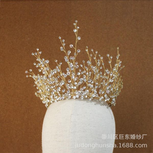 

leliin золото свадебные волосы тиара корона свадебные волосы головной убор кристалл заколка невесты булавки ювелирные изделия, Golden;white