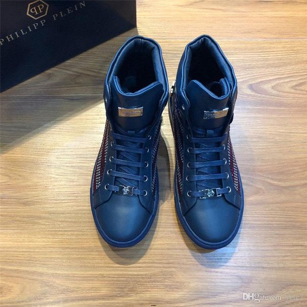 

20wf mixed color casual man's shoes full spikes patchwork high luxury designers flats shoes man blue leisure style chaussure male, Black