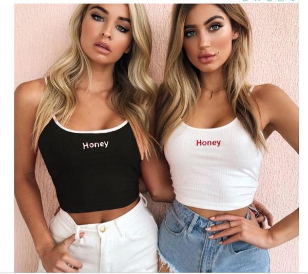 

женщины париж / honey письмо vest crop tank tops летние девушки жилеты ремень культур бретели suspender топы sexy повседневный внутренняя од, White