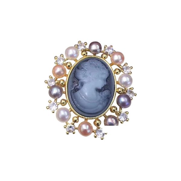 

retro beauty natural freshwater pearl brooch fashion tide man new pattern broth accessories a911, Gray