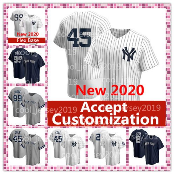 

accept customization new 2020 yorkÂ 45 gerrit cole 99 aaron judge jerseys derek 2 jeter sanchez torres stanton customized baseball jerseys, Blue;black