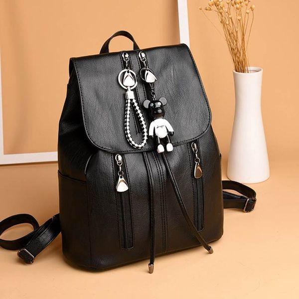 

new tide korean fashion ladies backpack casual 2020pu soft leather personality student backpack travel bookbag