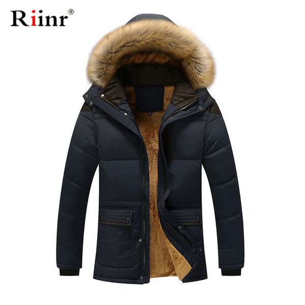

riinr winter parkas men brand clothing fashion casual slim thick warm mens coats parkas with hooded long overcoats male clothes, Tan;black