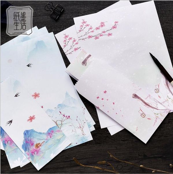 

12 pcs/set 4 envelopes + 8 writting paper ancient chinese style mountain and river series envelope for gift korean stationery