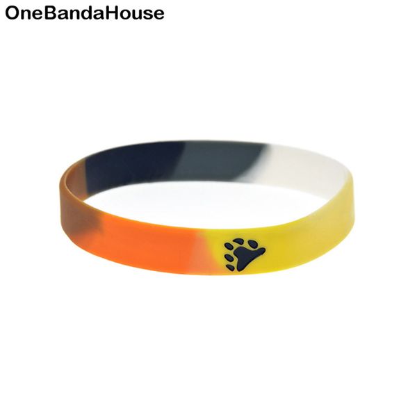 

obh 50pcs segmented color debossed bear paw gay pride silicone rubber wristband, Golden;silver