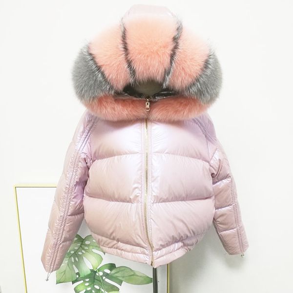 

плюс размер корейский fancy реверсивный puffer вниз шинель real меховой воротник зимняя блестящая женщины пуховики меховая puffer, Black