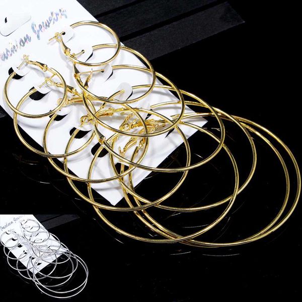 

oversize big circle hoop earring set for women simple style round earrings party jewelry 6 pair /lot, Golden;silver
