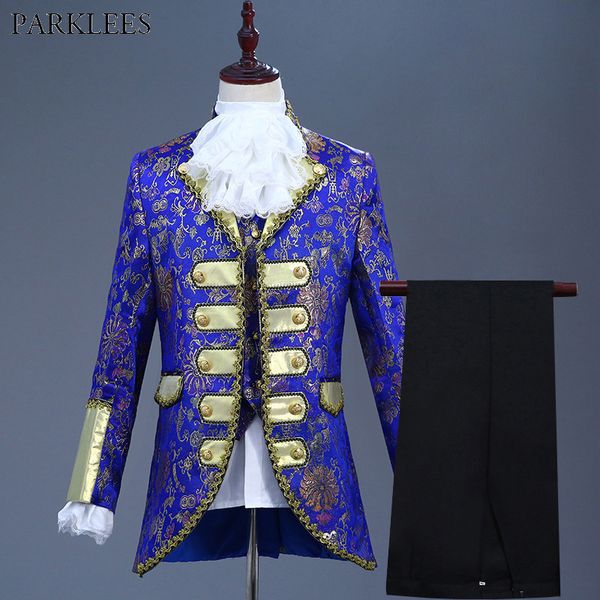

royal blue пять частей костюм set мужчины европа готический средневековье стиль костюмы мужские drama пром singer stage terno мужчина для, White;black