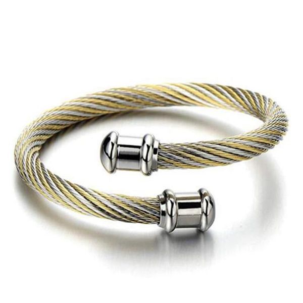 

2020 new arrival twisted women bracelet bangle with black and silver color stainless steel jewelry cuff bangles for party gift, White