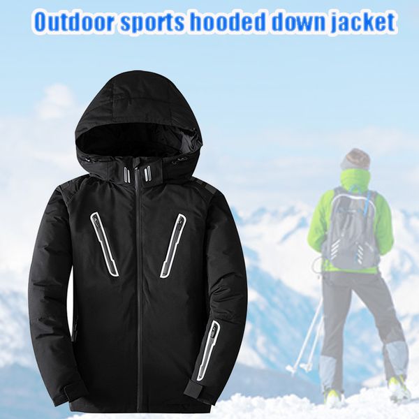 

men hooded down jackets water resistant breathable windproof thickened winter outdoor outcoat thj99, Blue;black