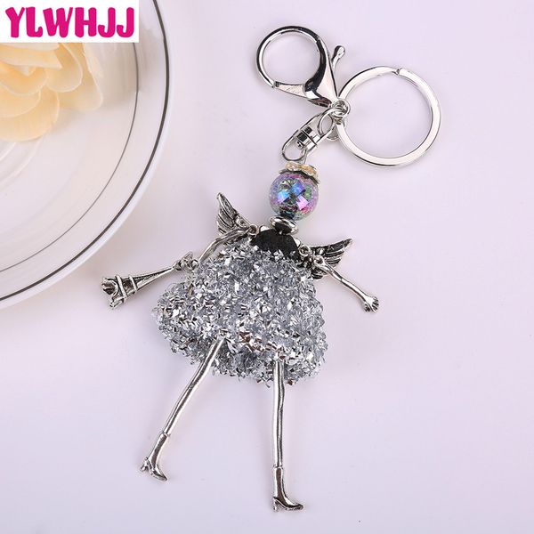 

ylwhjj brand new women angel wing silver cute doll bag keychain car pendant girl fairy key chains statement fashion jewelry hot