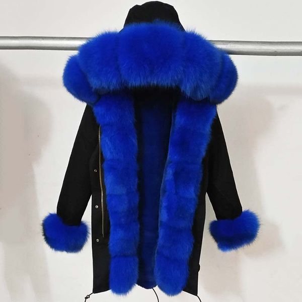 

2019 новая зима женщины большой размер длинные ветровки натуральной воротник из искусственного меха лайнер съемное с капюшоном толстый теплы, Black