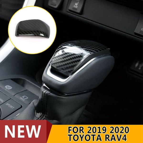 

pcmos stainless steel carbon fiber look gear shift knob cover trim for 2019 2020 rav4 auto interior mouldings stickers