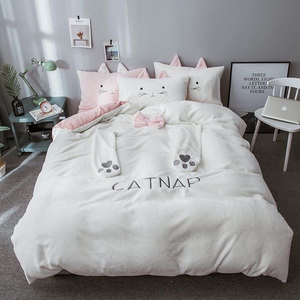 White Grey Cute Kids Girls Bedding Set Queen Twin Full Size Bed