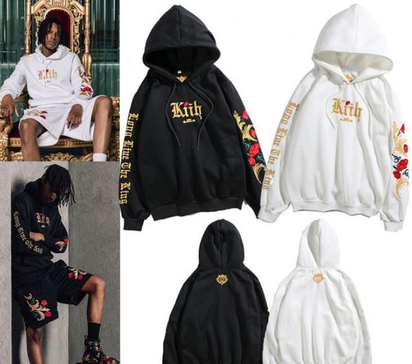 

18ss mens brand fashion pullovers kith flower embroidery hooded hoodies casual kanye sweatshirts, Black