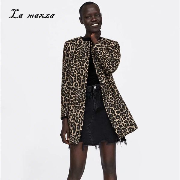 

autumn coats women 2018 women leopard vintage long coat fashion korean style wool coat, Black