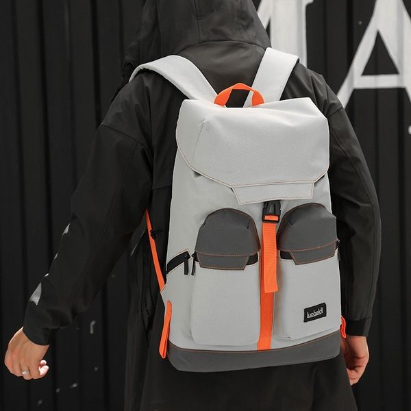 

new tide brand street trend business men's backpack solid color waterproof large capacity travel bag women