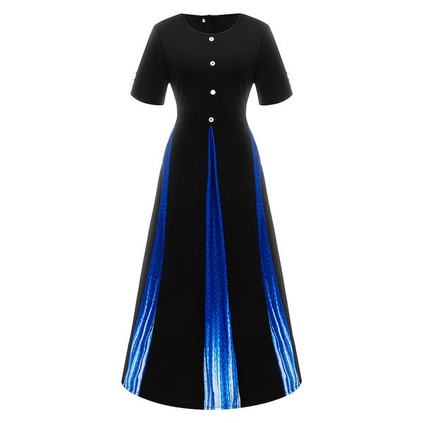

winter women's color matching printed dress gradient button round neck sleeved dress christmas party z1129, Black;gray
