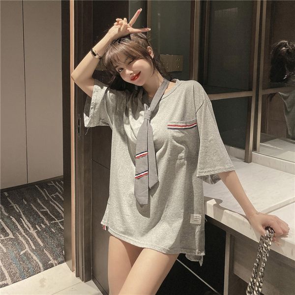 

2020 summer new style western style ageing college style loose slimming all-match long short-sleeved t-shirt womens shirt fashion, White