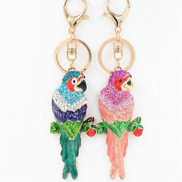 Moda feminina colorido bonito chaveiro pingente de metal chaveiros papagaio pássaro cristal porta-chaves carro chaveiro ornamentos presente